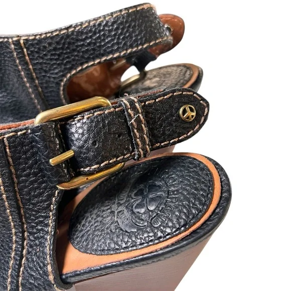 VTG Lucky Brand Black Leather Paola Peep Toe Block Heel Sling Back Size 9 READ - Picture 5 of 12